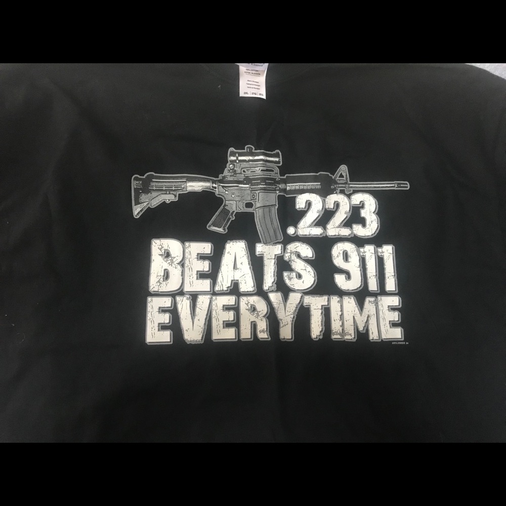 Men’s “223 Beats 911 every time” Black T shirt 2x